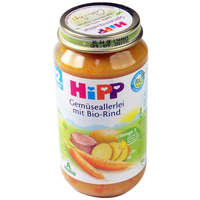 喜宝蔬菜和牛肉混合泥 12个月以上 六瓶装 每瓶250g - 6er Pack 250g Hipp Menü ab 12. Monat Gemüseallerlei mit Bio-Rind