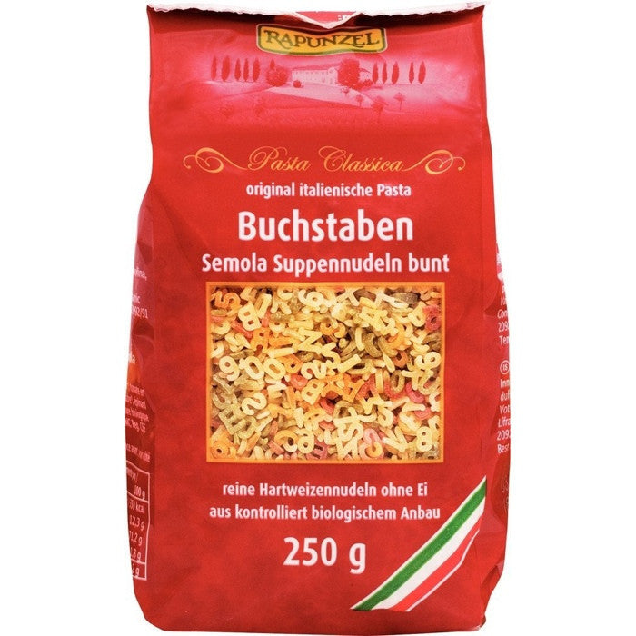 长发公主儿童有机彩色字母面250g - Rapunzel Bio Buchstaben Semola Suppennudeln bunt 250g