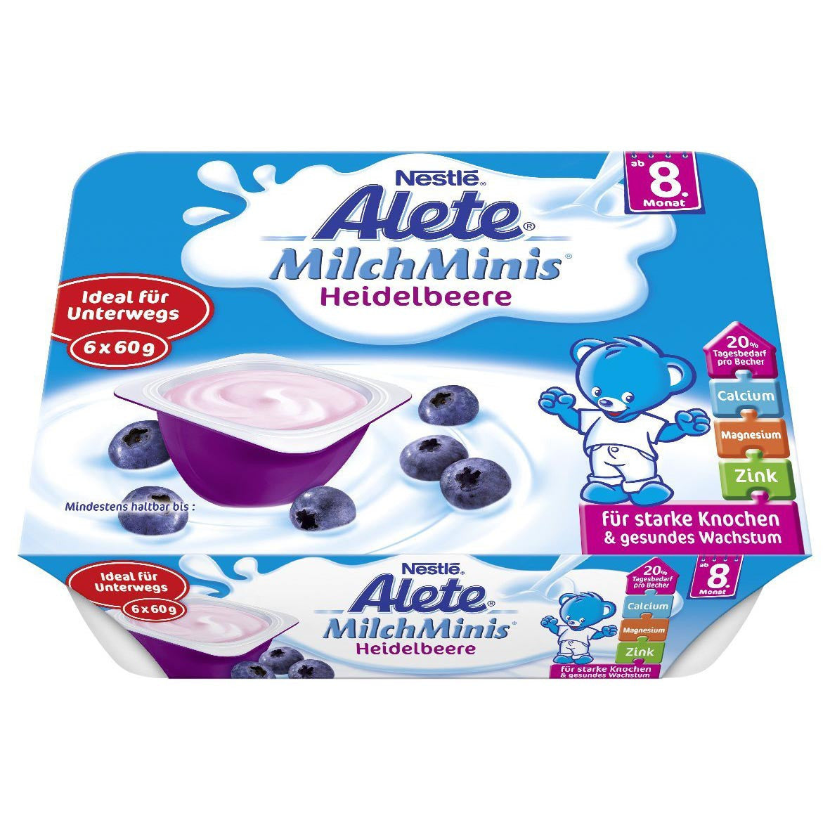 雀巢Alete蓝莓酸奶6x60g - Nestle Alete MilchMinis Heidelbeere 6x60g