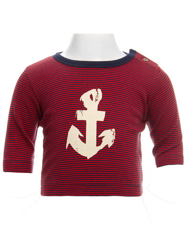 Petit Bateau船锚图案长袖衫环纹蓝色 - Langarmshirt ANKER geringelt in dunkelblau