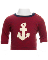 Petit Bateau船锚图案长袖衫环纹蓝色 - Langarmshirt ANKER geringelt in dunkelblau