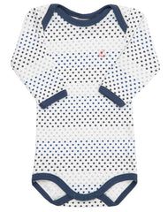 Petit Bateau满天星图案长袖紧身连衣裤白色加蓝色 - Body mit Langarm und Sternen in blau/weiß