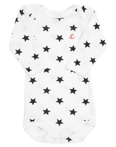 Petit Bateau星星图案长袖紧身连衣裤白色 - Langarm-Body mit Sternen in weiß