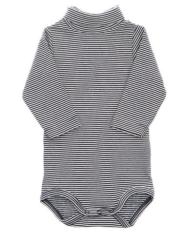 Petit Bateau卷领紧身连衣裤黑色加白色环纹 - Rollkragenbody geringelt schwarz/weiß