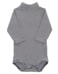 Petit Bateau卷领紧身连衣裤黑色加白色环纹 - Rollkragenbody geringelt schwarz/weiß