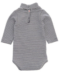 Petit Bateau卷领紧身连衣裤黑色加白色环纹 - Rollkragenbody geringelt schwarz/weiß