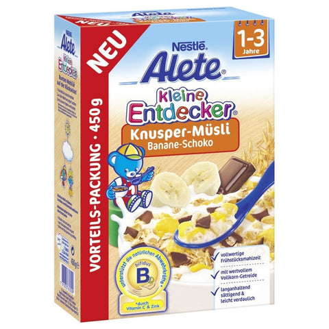 雀巢Alete有机香蕉巧克力脆皮麦片 1岁以上 450g - Nestle Alete kleine Entdecker Knusper-Müsli Banane-Schoko 1-3 Jahre 450g